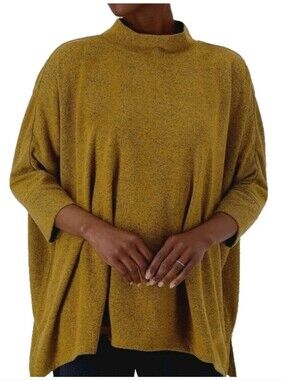 Denim & Co Sweater Top Women's M Oversized Boxy Lagenlook Dolman‎ Sleeve Mustard